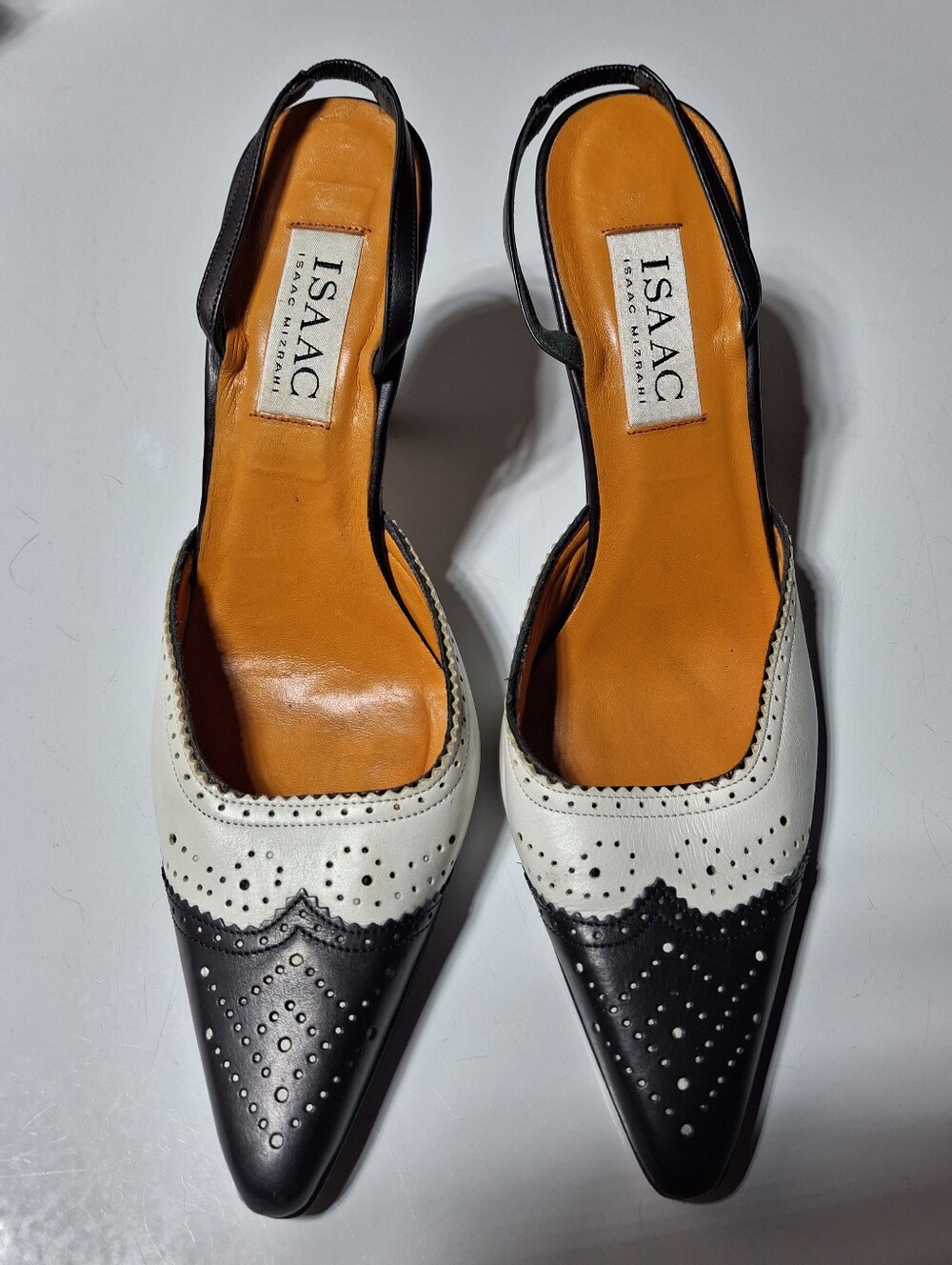 Isaac Mizrahi Black and White Pointed Slingback Mules